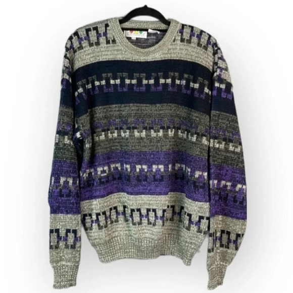 VINTAGE Mens 80’s 90’s Dad Sweater Pacific Coast Highway Patterned Knit Size XL - Picture 2 of 11